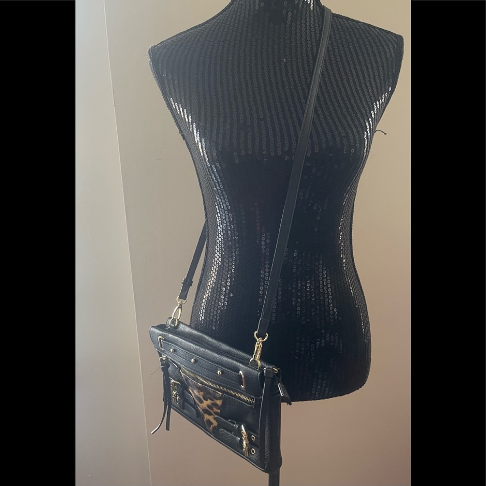 Joe’s Jeans Black & Leopard Print Crossbody Bag